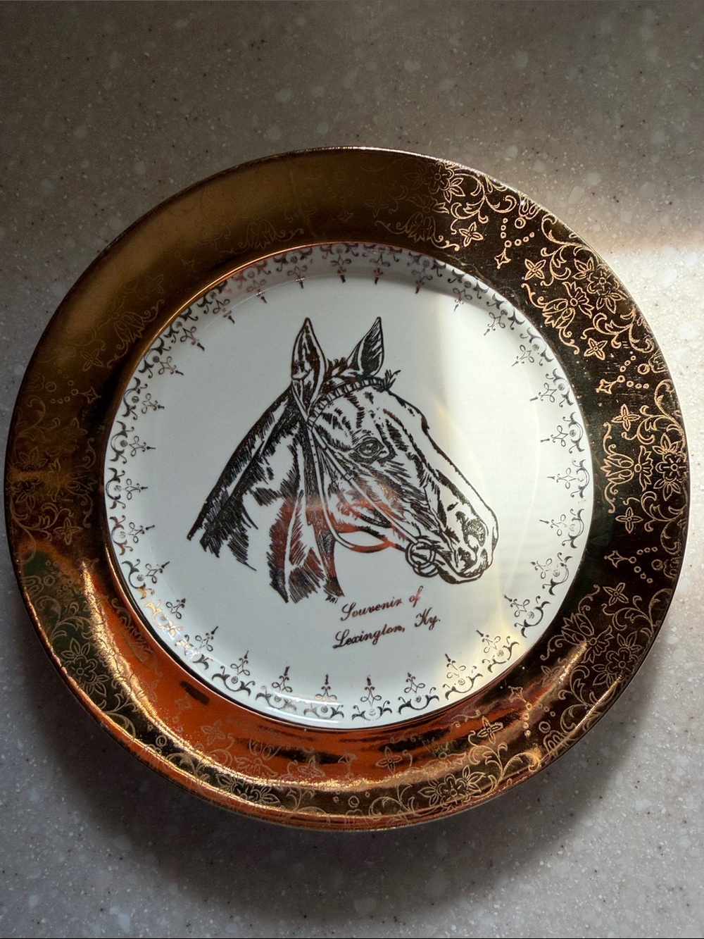 Vintage Souvenir of Lexington KY Decorative Horse Plate - Gold Trim